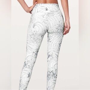 Lululemon Train Times Pant Twine White Print Mesh Cropped Leggings Size 8